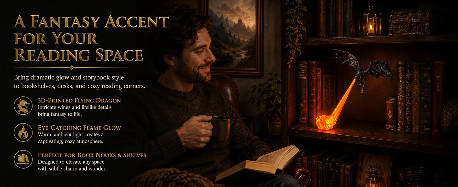 Fire Dragon creating a warm fantasy reading space